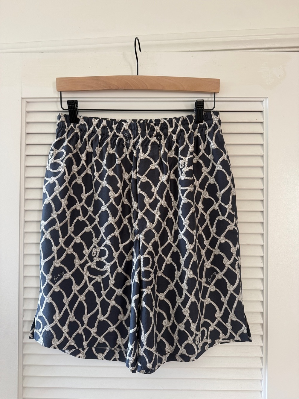 Burberry Silk Navy Rope-Pattern Elastic-Waist Shorts